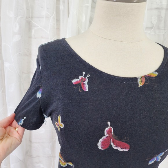 Vtg 90s Butterfuly Print Top Large USA Painted Boho Artsy Whimsical Fairy Grunge - Picture 7 of 7